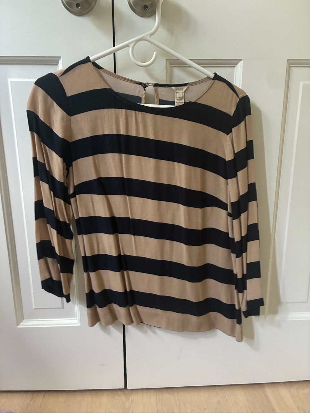 J. Crew Beige and Black Striped Long-Sleeve Tee